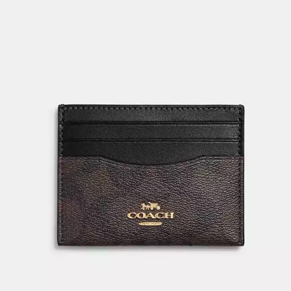 NEW Coach Signature Canvas Card Holder in Brown and Black - Picture 2 of 9